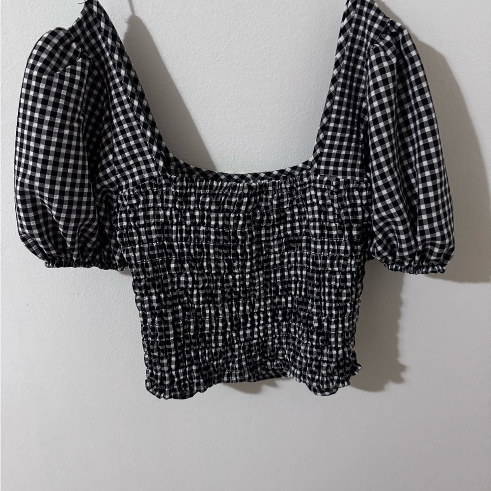 Black and White Gingham Smocked Top